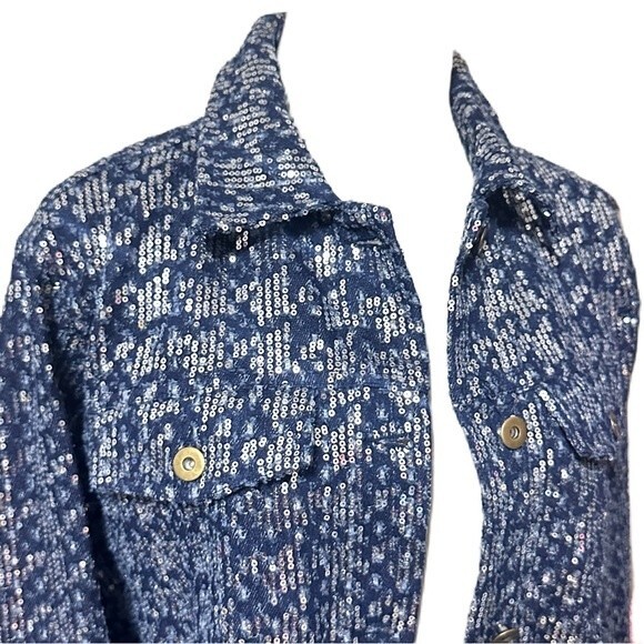 Six/Fifty Pixie Jacket Denim Sequin Blue Size Medium NWT - Picture 4 of 9